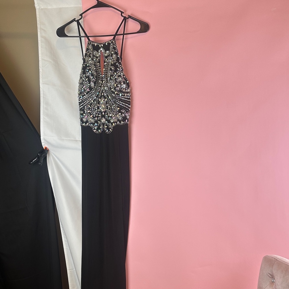 Blondie Nites Black and Silver Embellished Prom Dress